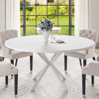 47.24" Round Dining Table for 4-6 Person, Round Kitchen Table with Wood Top, Circle Dinner Pedestal Tables with Metal Legs for Dining Room Kitchen (Black)