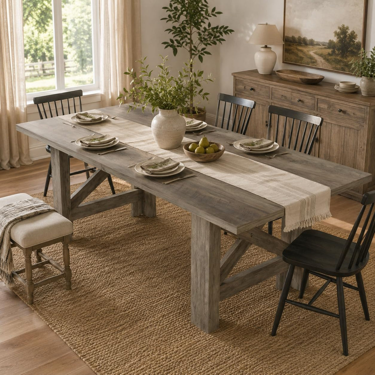 71" Farmhouse Dining Table for 6-8 Person, Large Rectangular Wood Dining Room Table Only, Rock-Strong Thick Base & Heavy Duty Triangular Legs for Kitchen, Office & Restaurant, Natural Wood