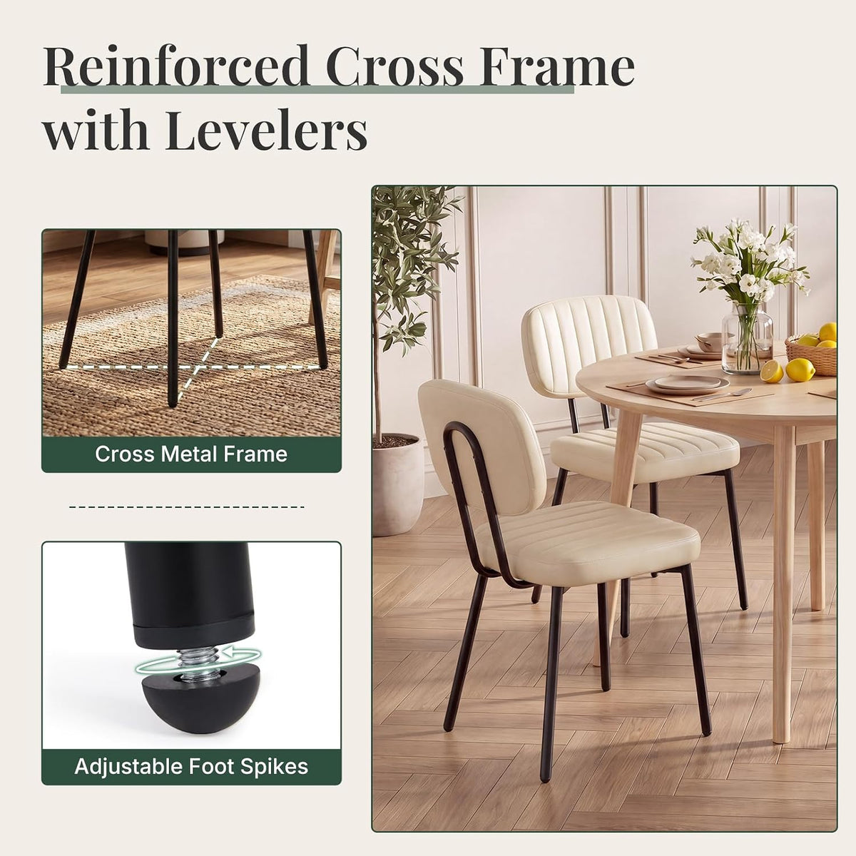Dining Chairs Set of 2, PU Leather Upholstered Kitchen Chairs