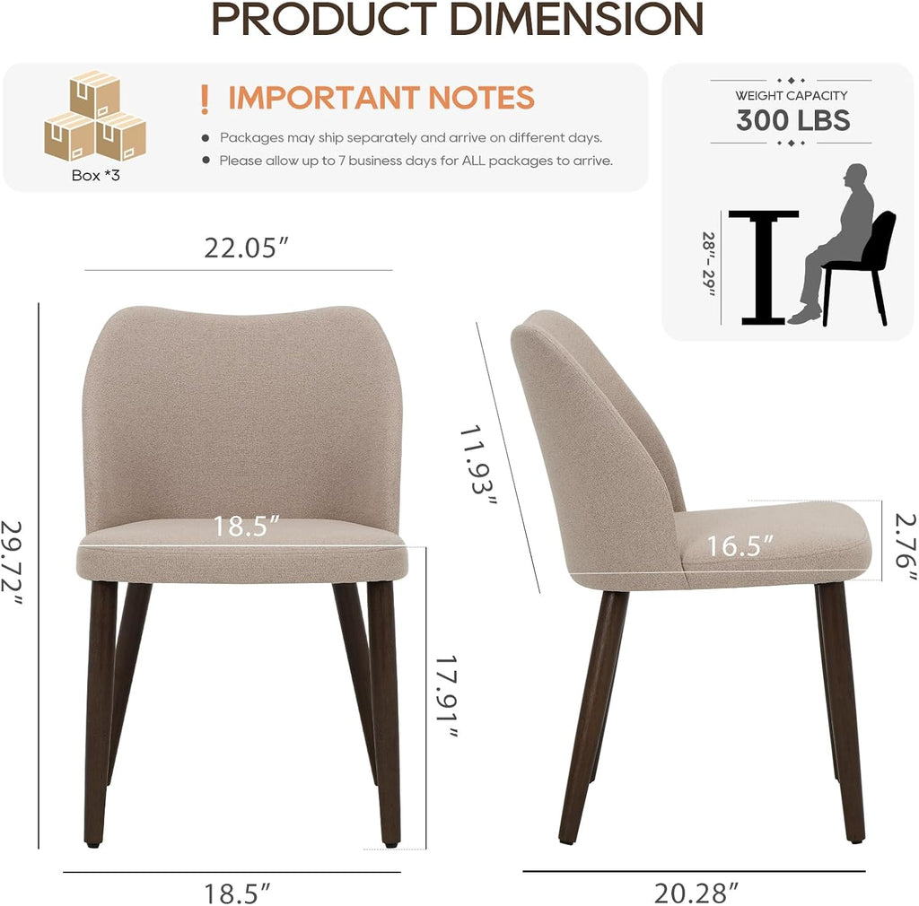 MALOL Dining Chairs Set of 6, Upholstered Fabric Kitchen Chairs with Curved Back, Padded Seat and Solid Wood Legs, Modern Dining Chair for Kitchen Dining Room, Camel