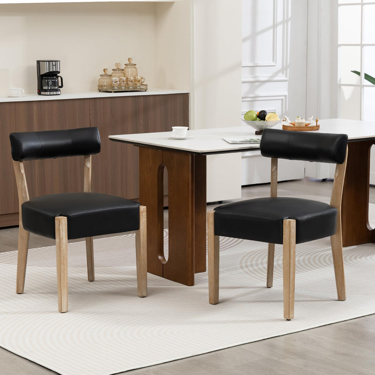 ZJhome Dining Chairs Set of 4,Mid Century Modern Dining Chair Set - Linen Upholstered Low Back Kitchen & Dining Room Chairs with Woven Design,Oatmeal Fabric