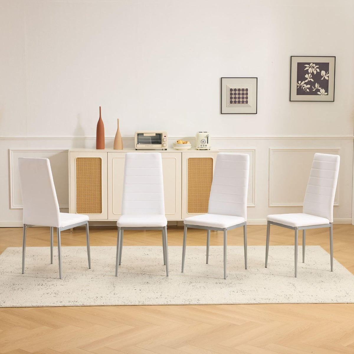 Karl home Dining Chairs Set of 4, PU Leather & High Back, Black