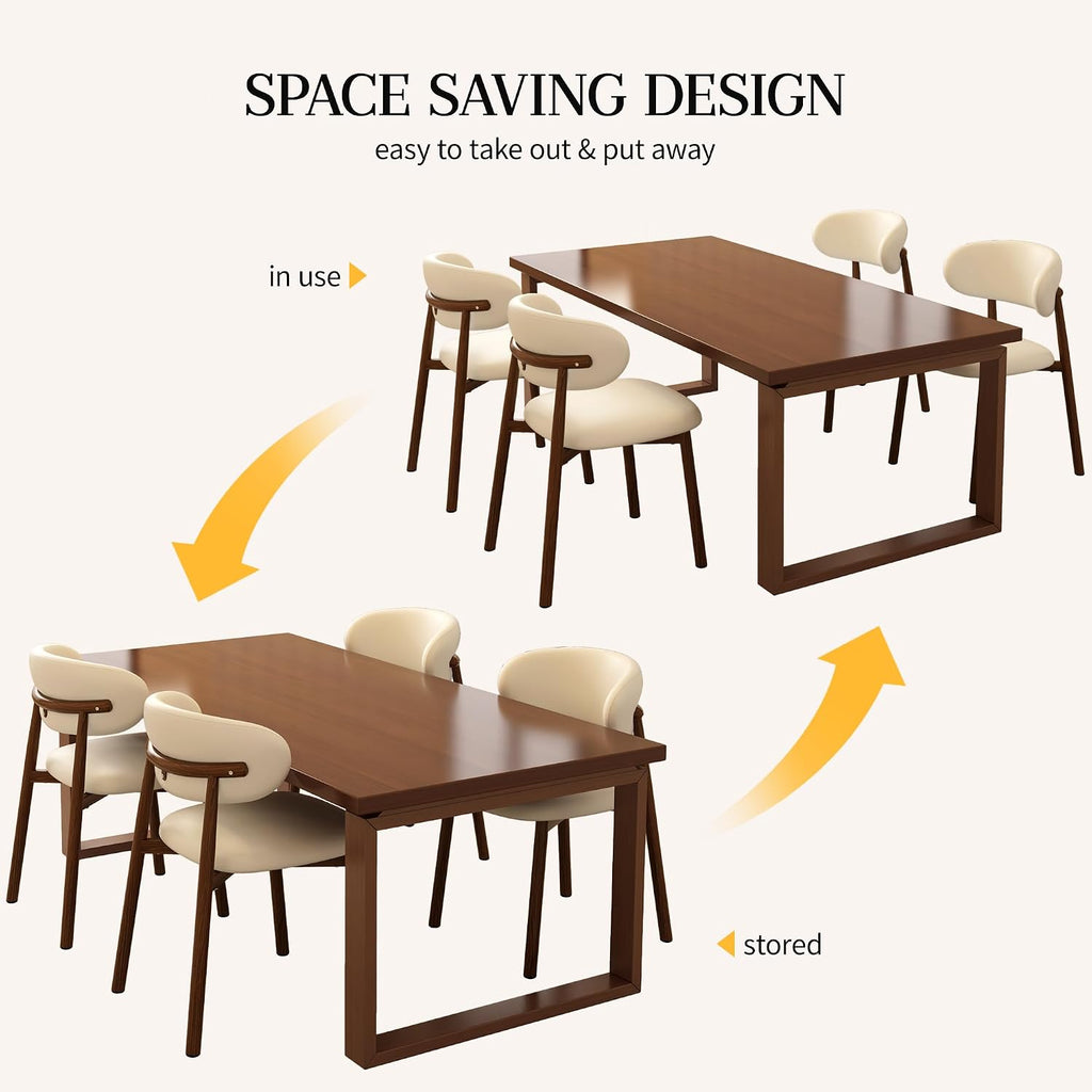 Kitchen Dining Chairs Set of 4 Modern Upholstered Leather Farmhouse Dining Room Chair, Walnut/Beige