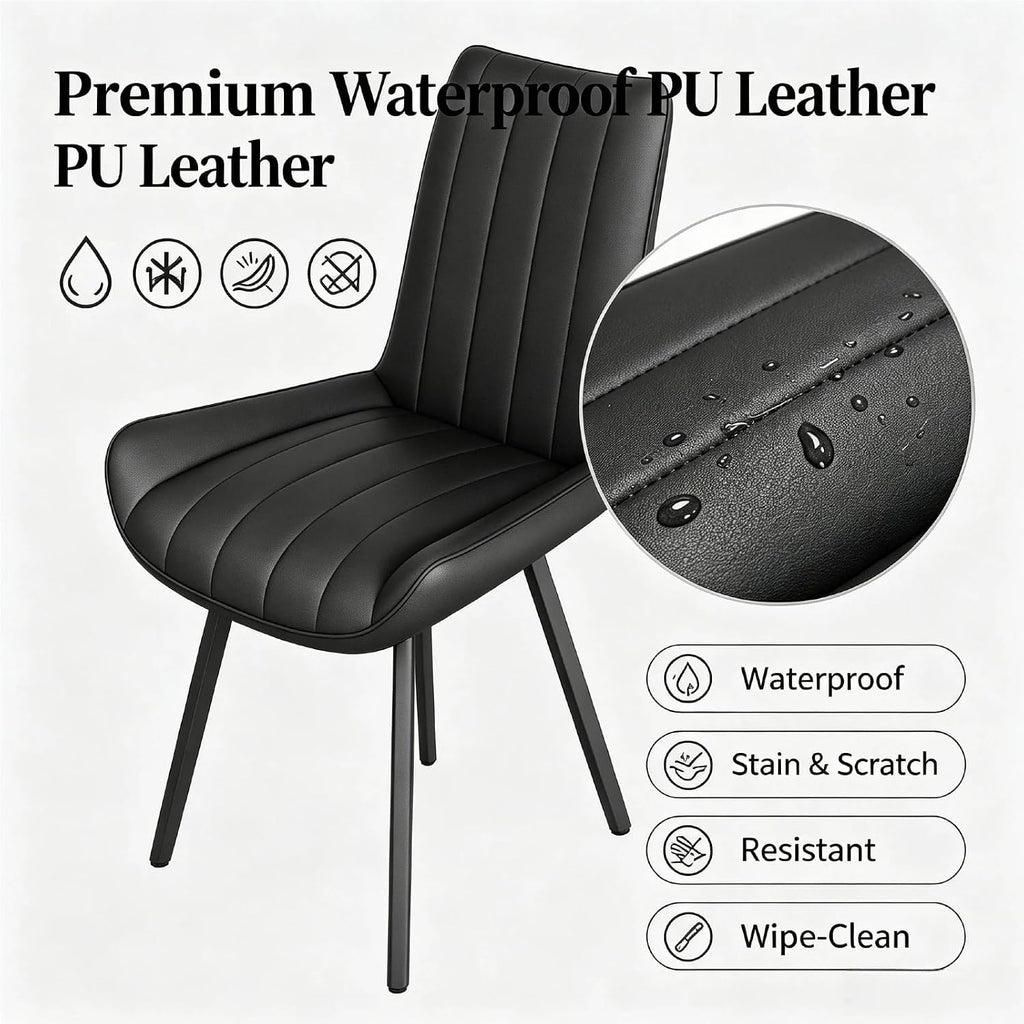 Black Faux Leather Dining Chairs Set of 4,Mid Century Modern Kitchen Chairs