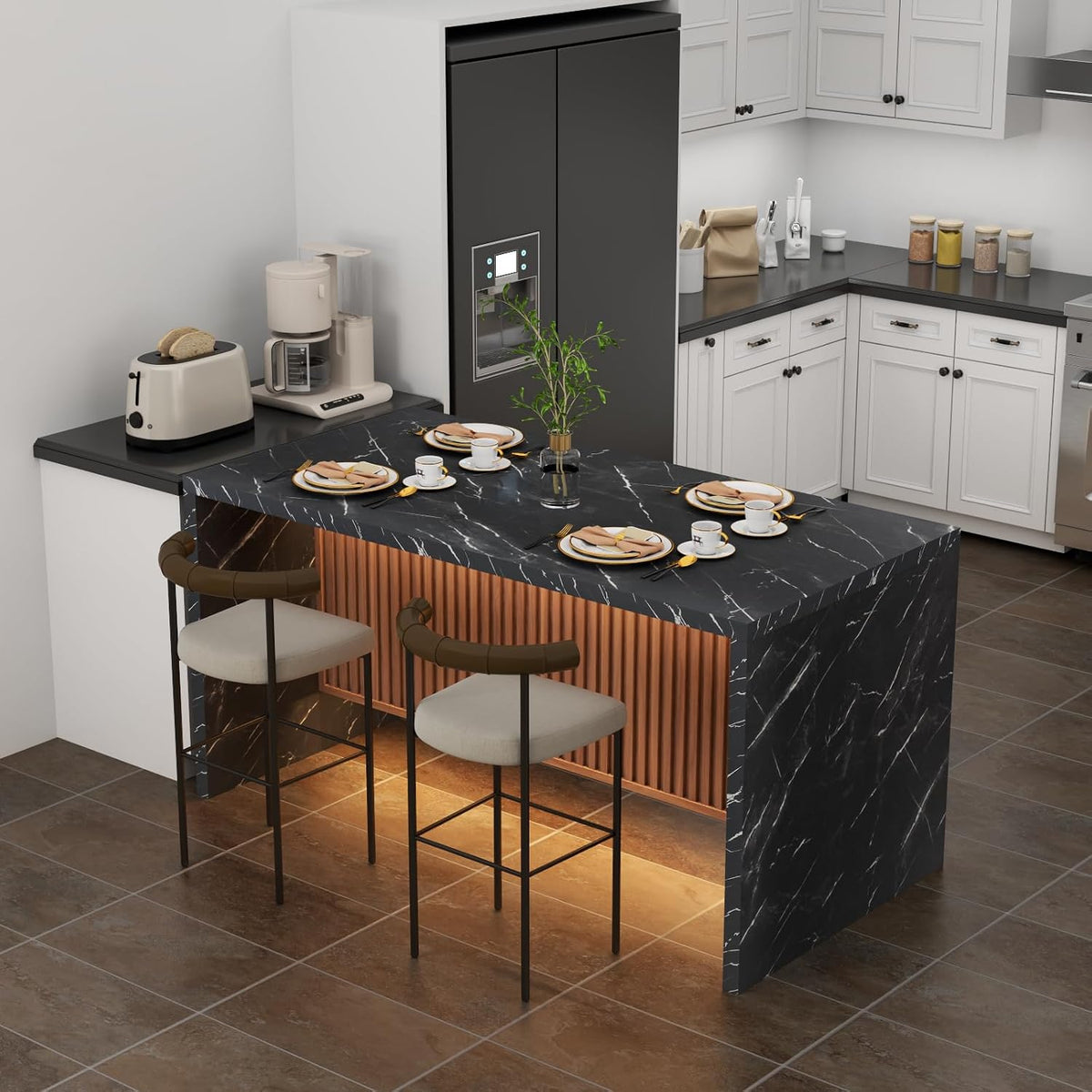 63" Large Imitation Marble Dining Table for 4-6 People(Patent Pending)