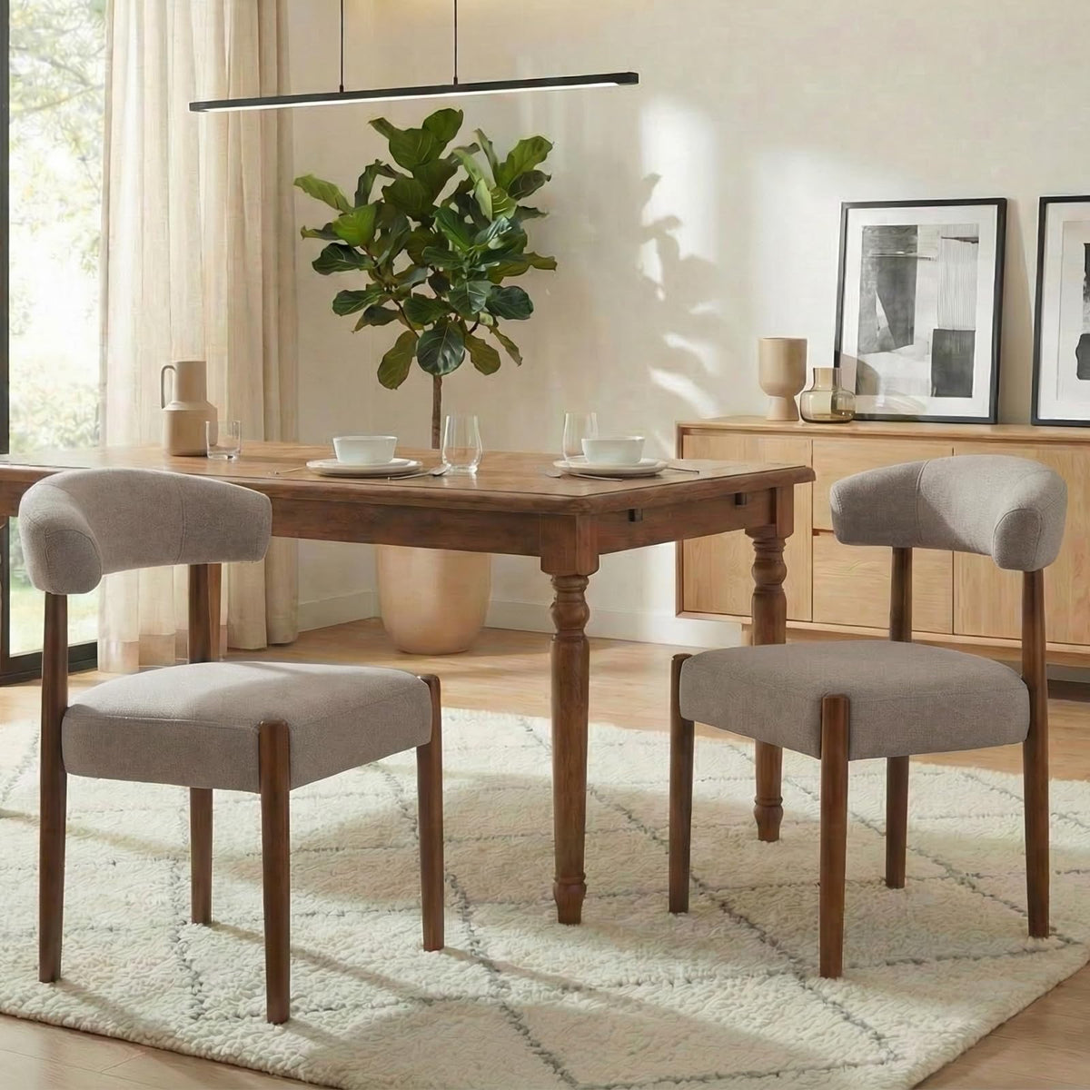 VKNOW Wooden Dining Chairs Set of 4 with Walnut Wood Legs and Curved Back