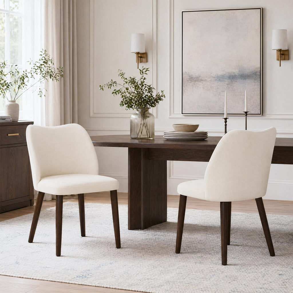 MALOL Dining Chairs Set of 6, Upholstered Fabric Kitchen Chairs with Curved Back, Padded Seat and Solid Wood Legs, Modern Dining Chair for Kitchen Dining Room, Camel