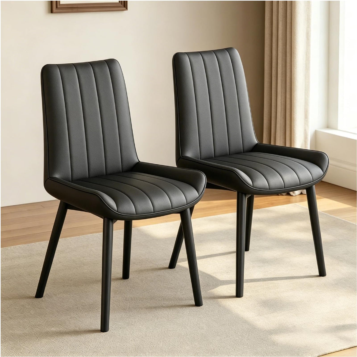 Black Faux Leather Dining Chairs Set of 4,Mid Century Modern Kitchen Chairs