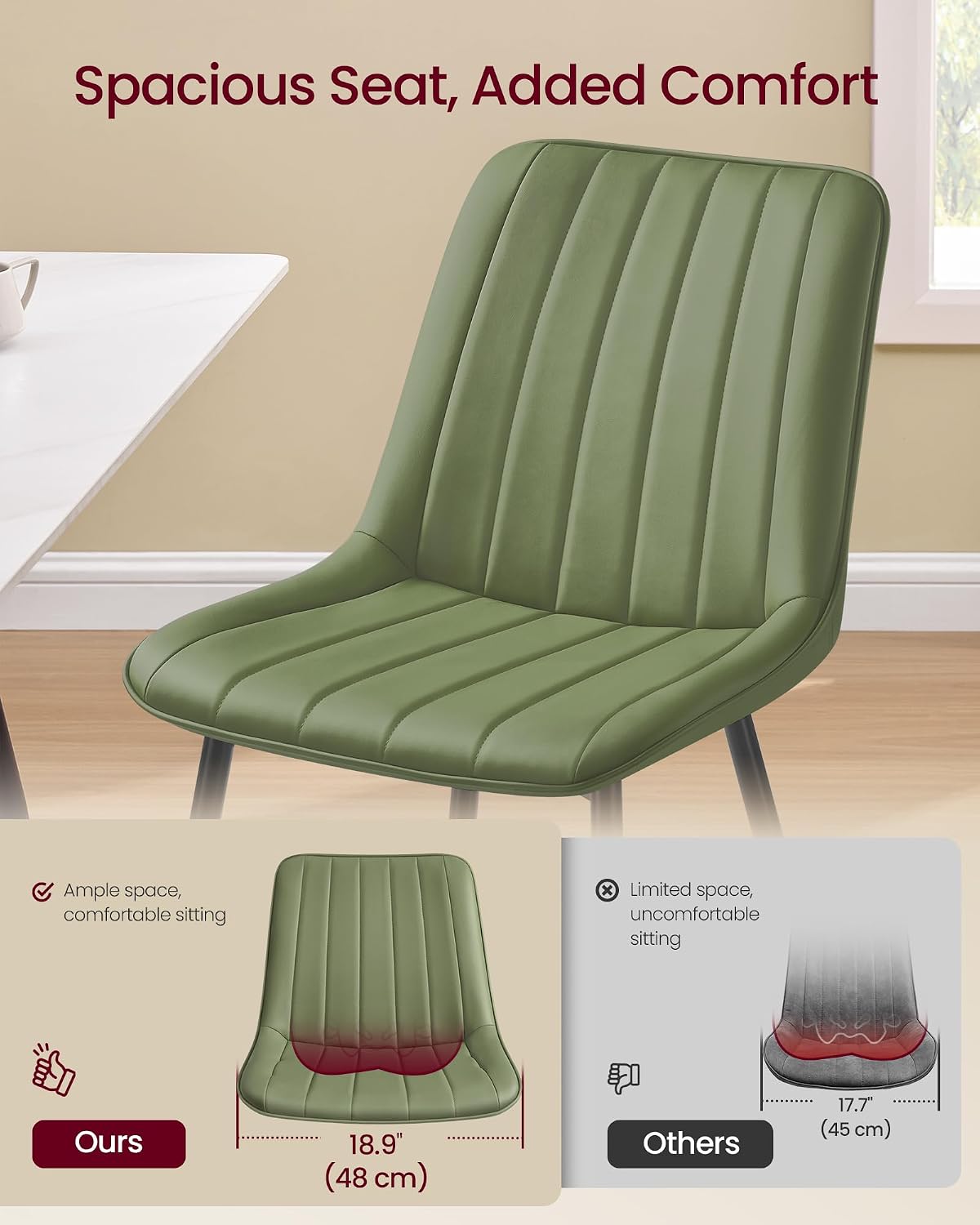 VASAGLE Dining Chairs Set of 4, Upholstered Kitchen Chairs, PU Leather