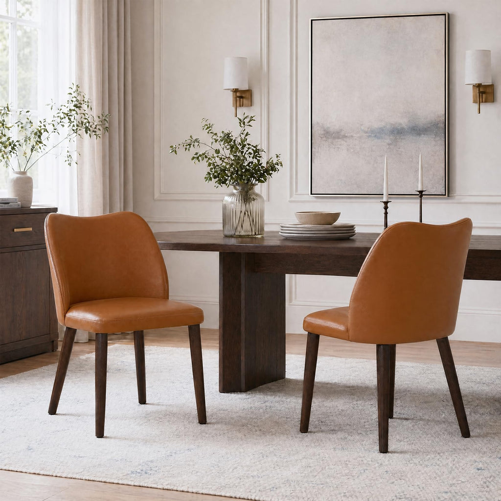 COLAMY Upholstered Dining Chairs Set of 6, Modern Kitchen & Dining Room Chairs with Curved Back, Fabric Padded Seat and Solid Wood Legs, Side Chairs for Restaurant, Cafe & Home, Beige
