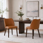 MALOL Dining Chairs Set of 6, Upholstered Fabric Kitchen Chairs with Curved Back, Padded Seat and Solid Wood Legs, Modern Dining Chair for Kitchen Dining Room, Camel