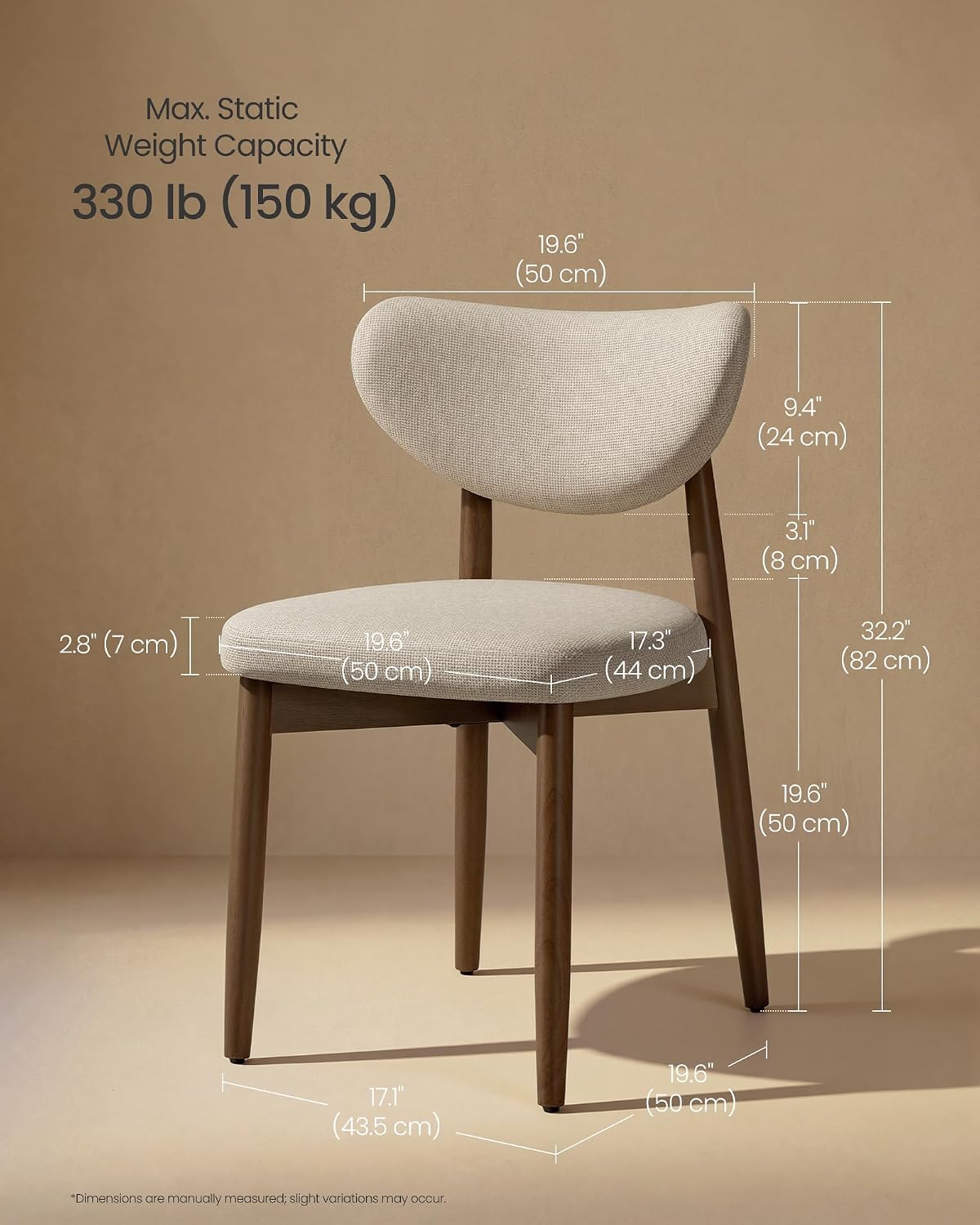 VASAGLE Wooden Dining Chairs Set of 2, Upholstered Kitchen Chairs