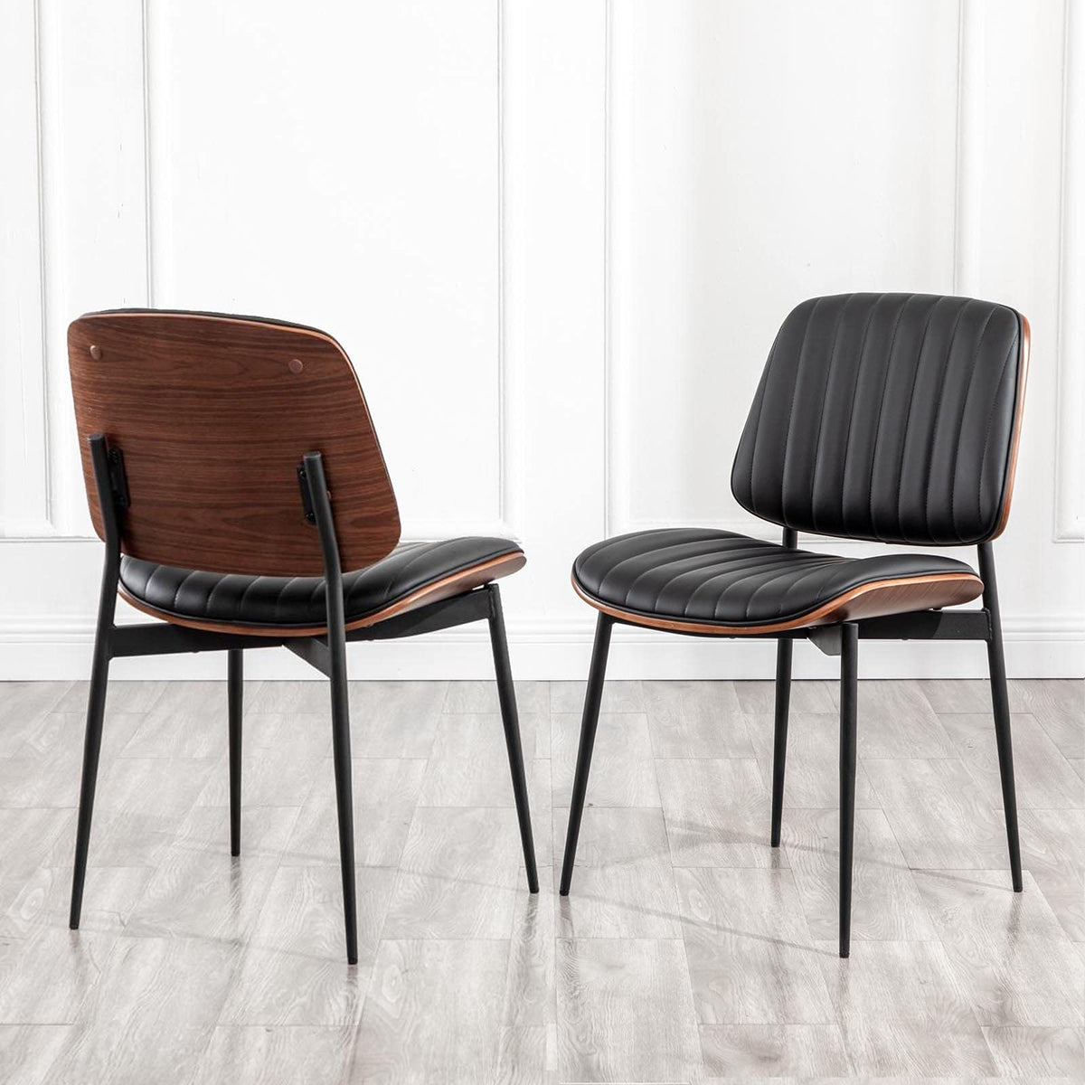 LUNLING Dining Chairs Set of 2 Mid Century Modern Retro Green Velvet Kitchen Chairs with Walnut Bentwood Upholstered Seat Metal Legs Adjustable Foot for Kitchen Dining Room Chairs(Green Fabric)