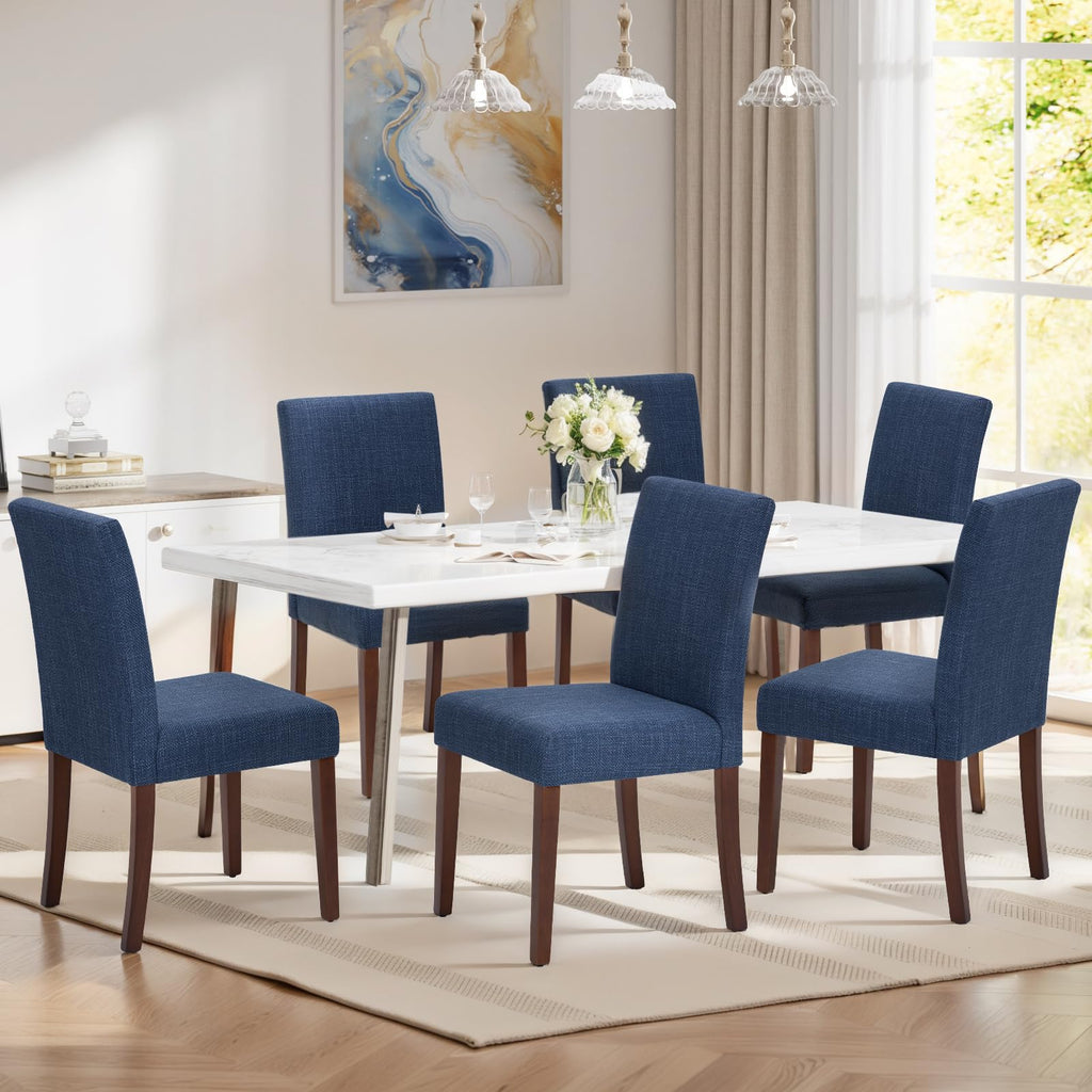 MALOL Upholstered Dining Chairs Set of 6, High Back Kitchen Room Chairs, Mid Century Modern Dining Room Chairs for Kitchen, Living Room, Blue
