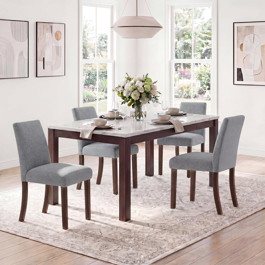 MALOL Upholstered Kitchen Chairs Set of 6, Modern Kitchen Chairs with High Back, Padded Fabric Dining Room Chair with Solid Wood Legs for Restaurant/Cafe/Home, Light Beige