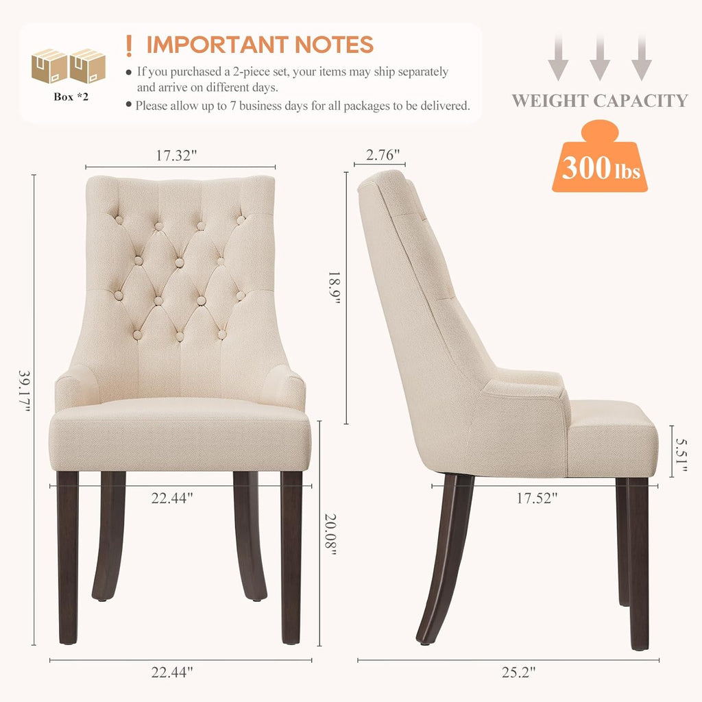 COLAMY Wingback Upholstered Dining Chairs Set of 4, Fabric Side Dining Room Chairs with Tufted Button, Living Room Chairs for Home Kitchen Resturant- Beige