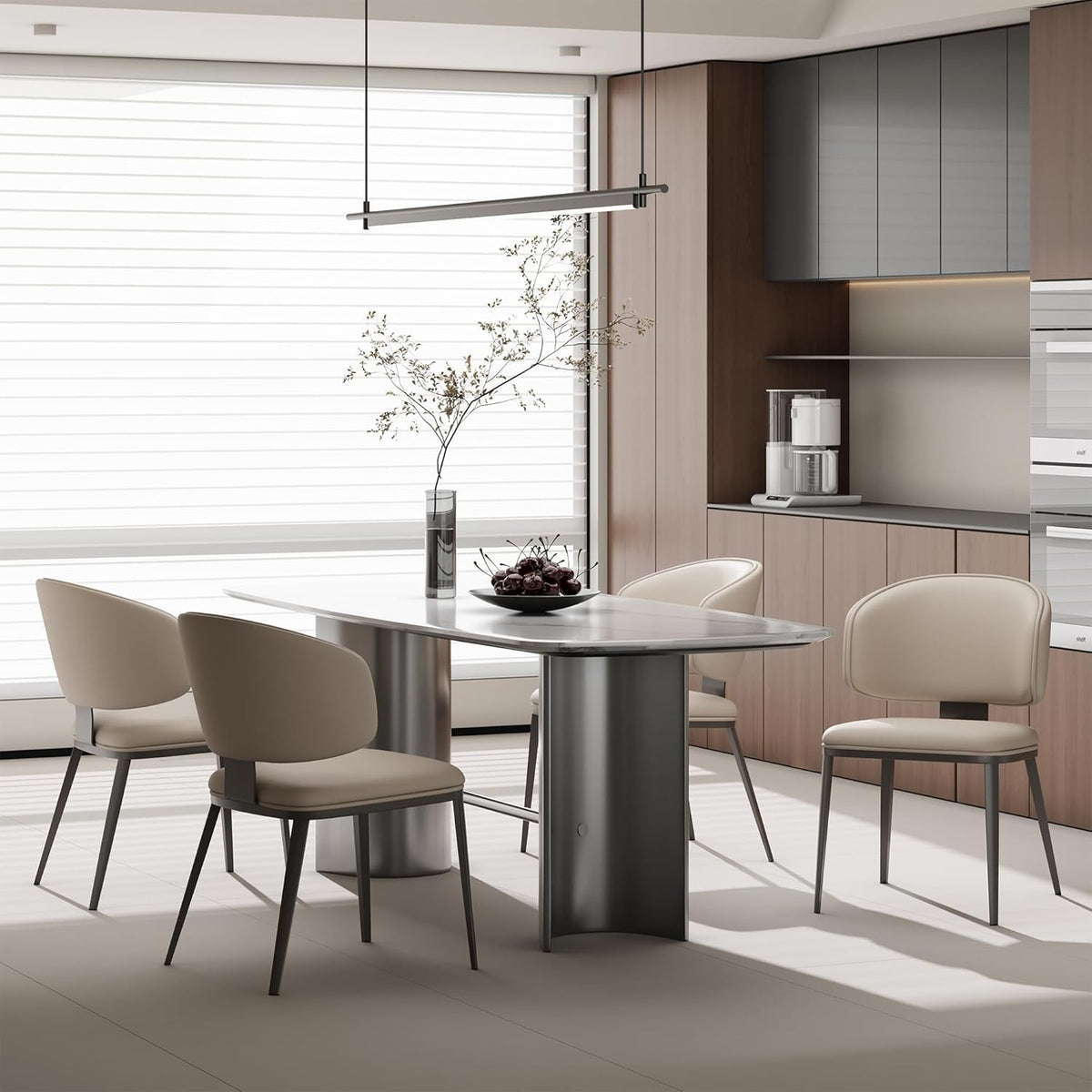 Dining Chairs Set of 4 Faux Leather Dining Chairs, Milk Coffee