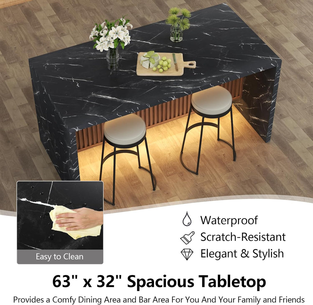 63" Large Imitation Marble Dining Table for 4-6 People(Patent Pending)