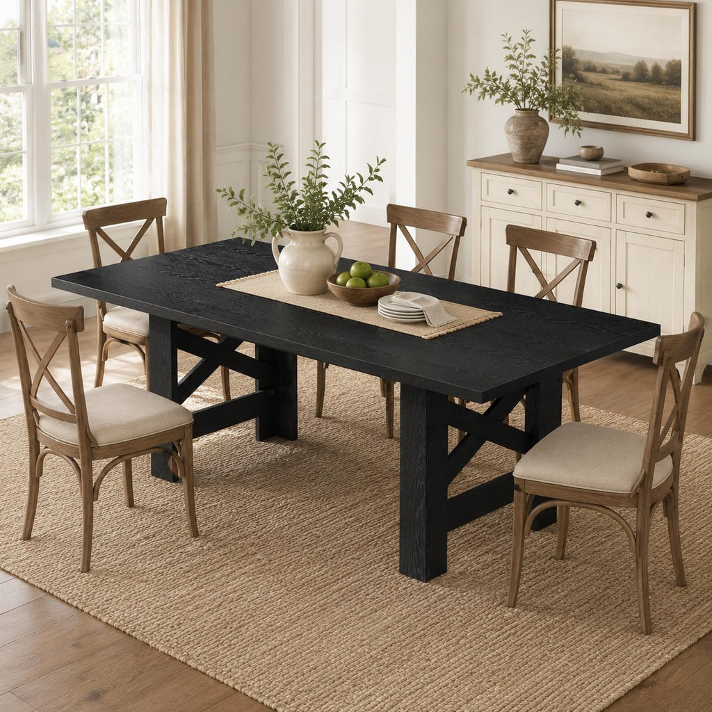 71" Farmhouse Dining Table for 6-8 Person, Large Rectangular Wood Dining Room Table Only, Rock-Strong Thick Base & Heavy Duty Triangular Legs for Kitchen, Office & Restaurant, Natural Wood