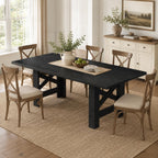 71" Farmhouse Dining Table for 6-8 Person, Large Rectangular Wood Dining Room Table Only, Rock-Strong Thick Base & Heavy Duty Triangular Legs for Kitchen, Office & Restaurant, Natural Wood
