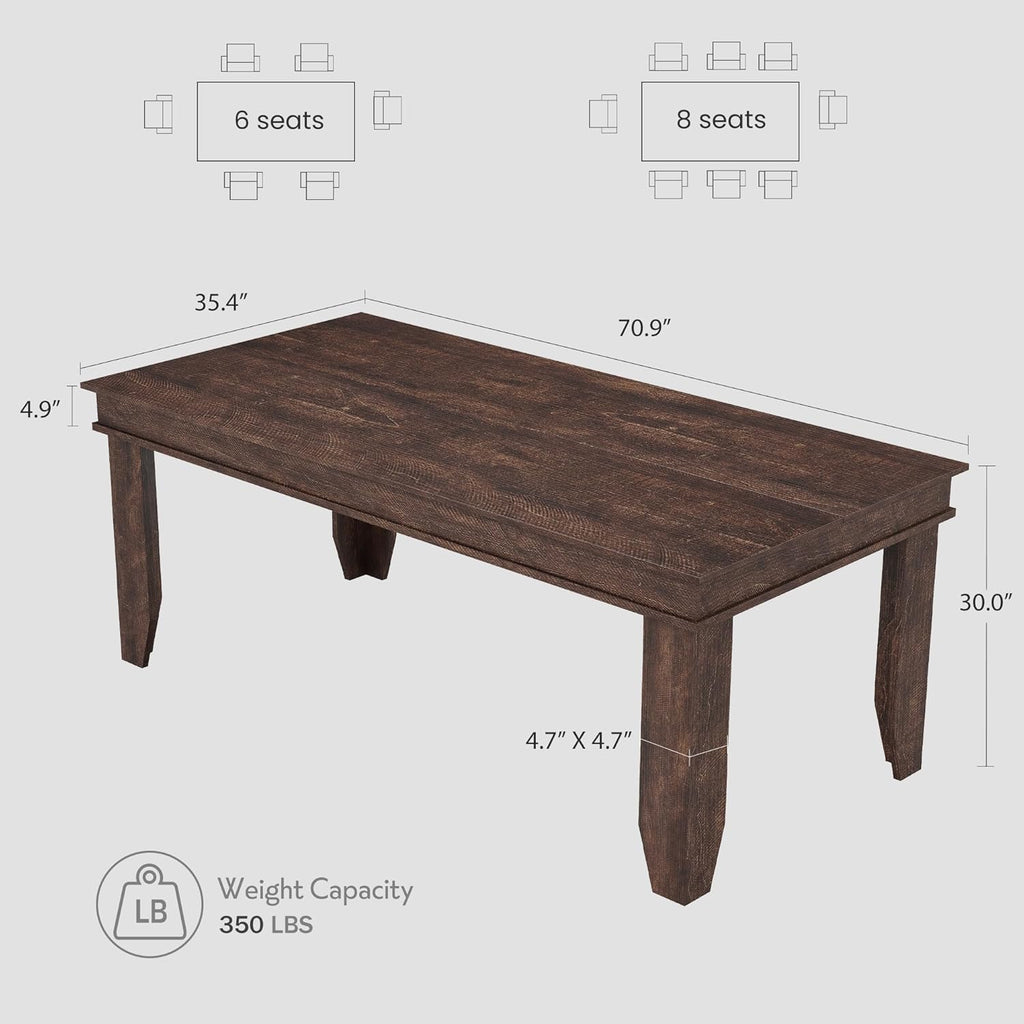 GarveeHome Farmhouse Dining Table for 6-8 People, 71 in Long Kitchen Tables