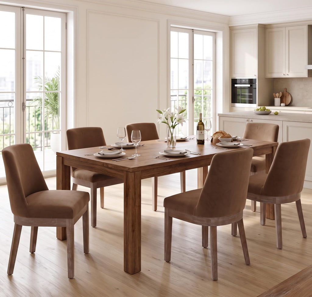 RIVOVA Upholstered Dining Chairs Set of 4, Modern Wooden Dining Room Chair Linen Fabric Kitchen Chairs Farmhouse Dinner Chair with Hardwood Frame, Beige