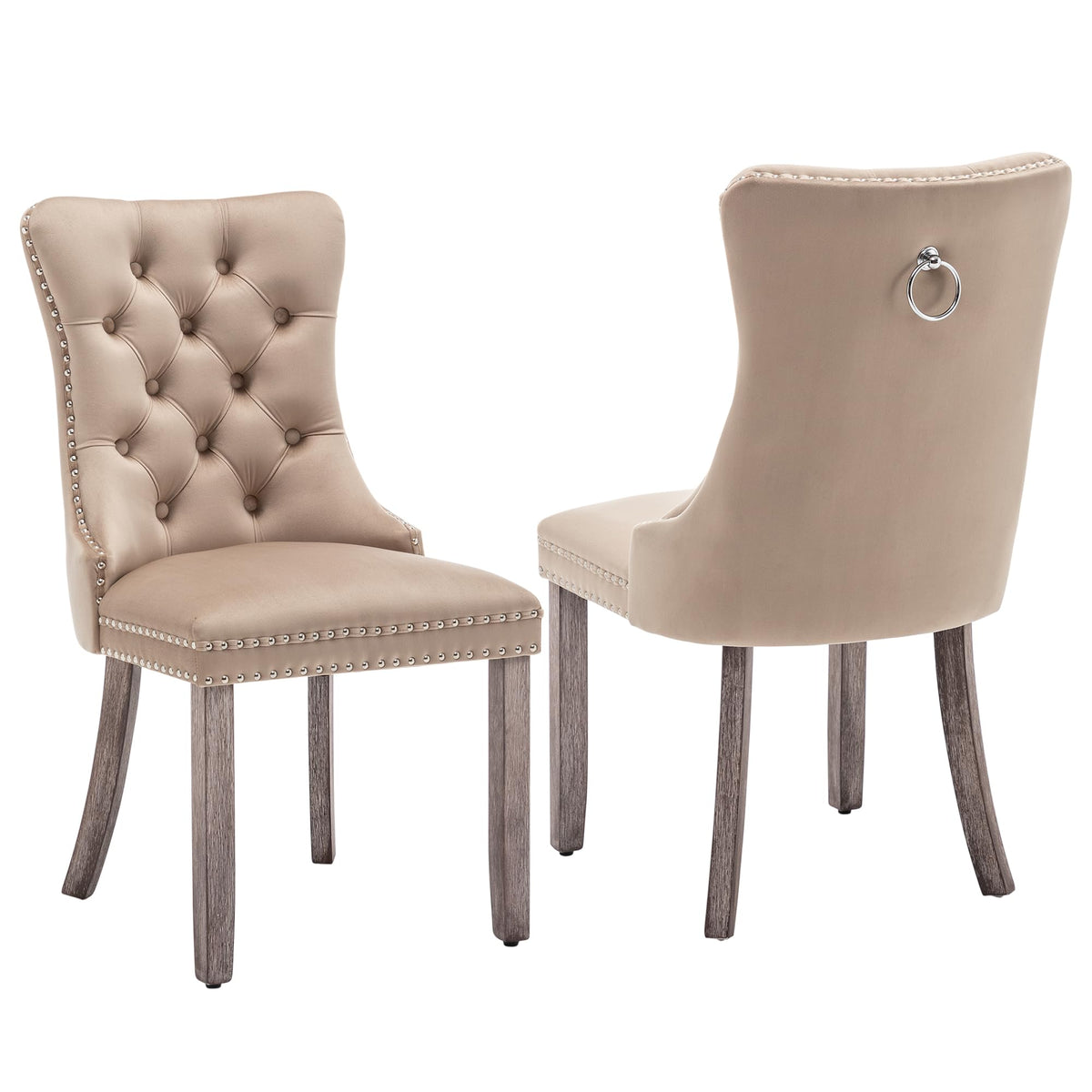 Velvet Dining Chairs, Tufted Kitchen & Dining Room Chairs, Beige, Set of 4