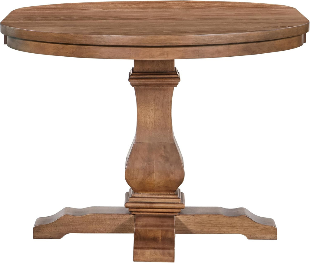 Merax Rustic Expandable Pedestal Dining Table, 39" Round to 57" with Extension Leaf, Rubberwood Base, Farmhouse Kitchen Table for 4-6, Walnut