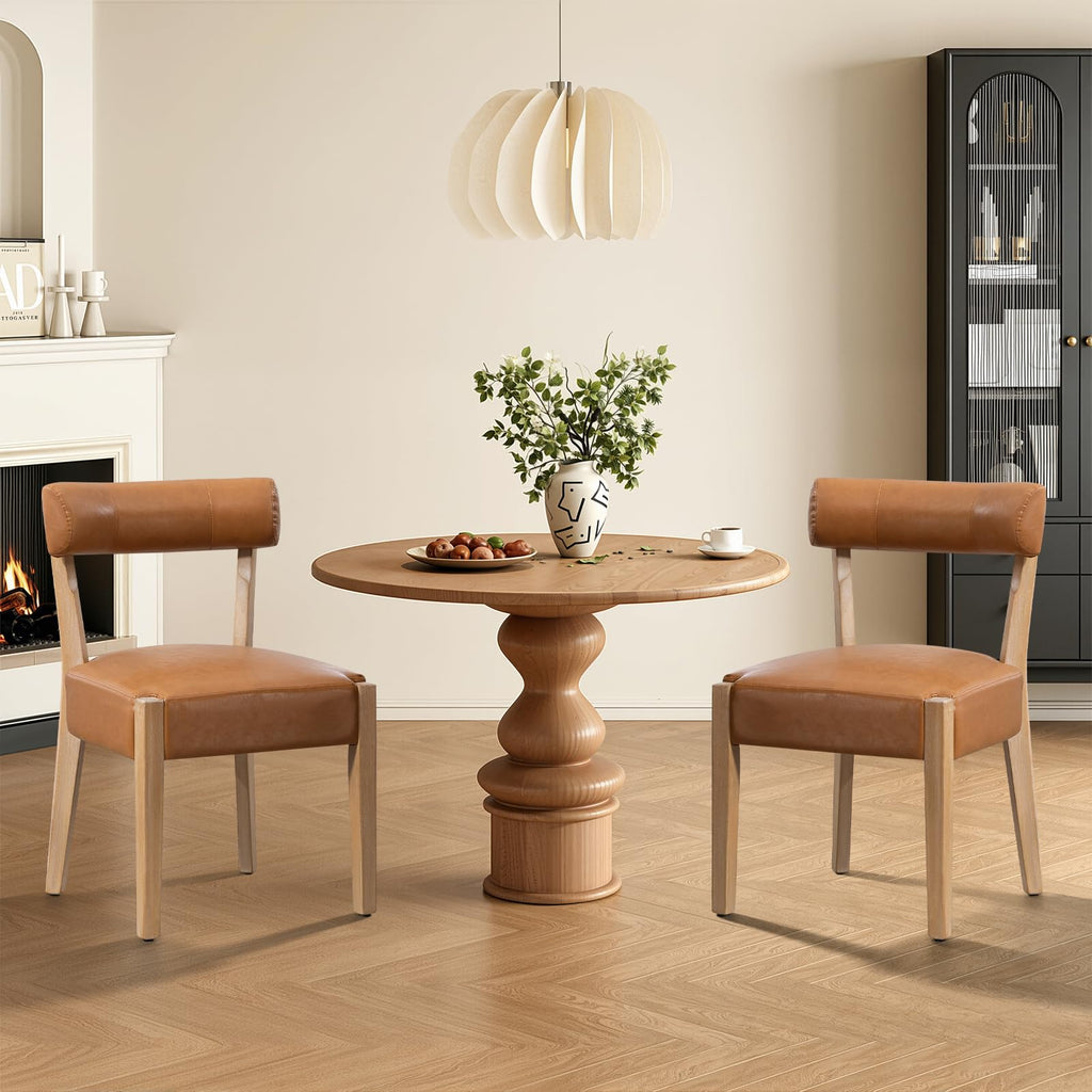 ZJhome Dining Chairs Set of 4,Mid Century Modern Dining Chair Set - Linen Upholstered Low Back Kitchen & Dining Room Chairs with Woven Design,Oatmeal Fabric
