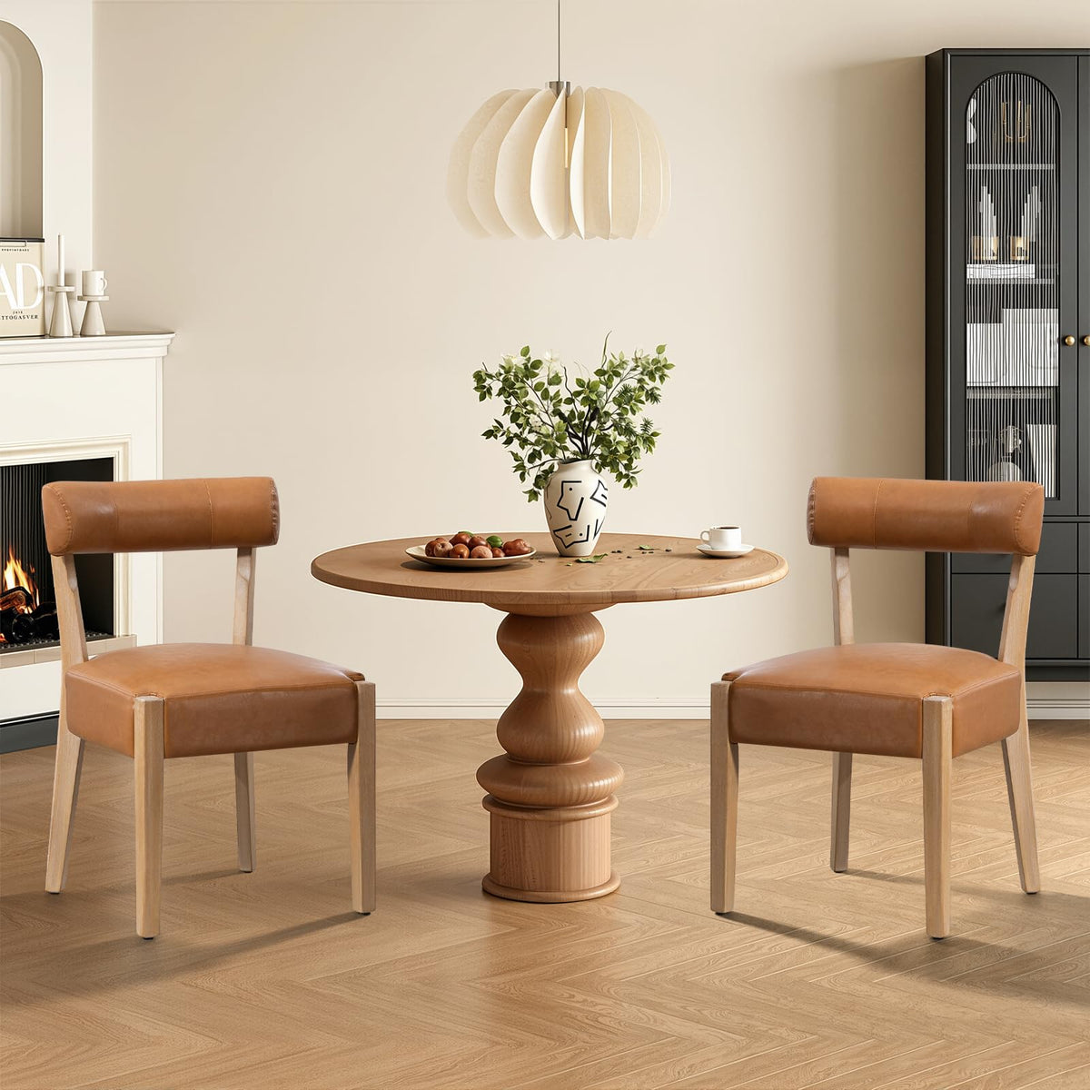 ZJhome Dining Chairs Set of 4,Mid Century Modern Dining Chair Set - Linen Upholstered Low Back Kitchen & Dining Room Chairs with Woven Design,Oatmeal Fabric