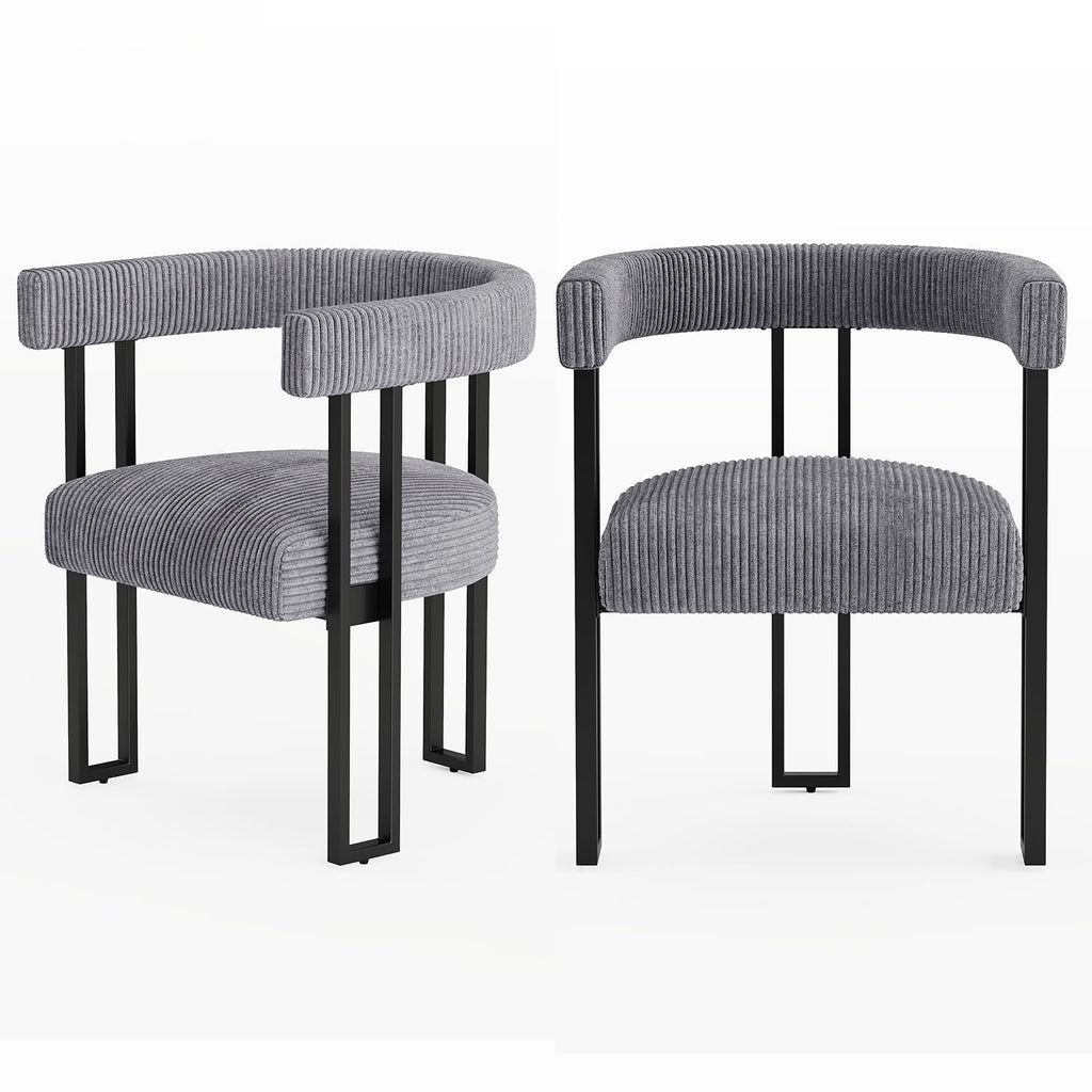 VIRRMO Boucle Dining Chair Set of 4 Corduroy Upholstered Dining Room Chairs Kitchen Chairs with Metal Legs Mid Century Modern Chair for Dining Room, Kitchen (Cream, 4)