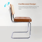 ONEVOG Faux Leather Dining Chairs Set of 2, Mid-Century Modern Kitchen Chairs with Natural Rattan Back and Non-Slip Metal Legs, 19" Upholstered Armless Dining Room Chairs, Caramel Brown