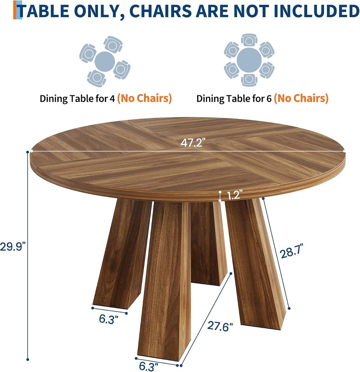 IDEALHOUSE 47" Round Dining Table for 4-6, Farmhouse Wood Kitchen Table