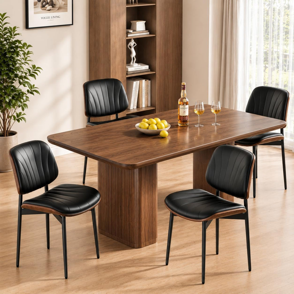 REONEY Dining Chairs Set of 2, Mid-Century Modern Kitchen Chairs, Black