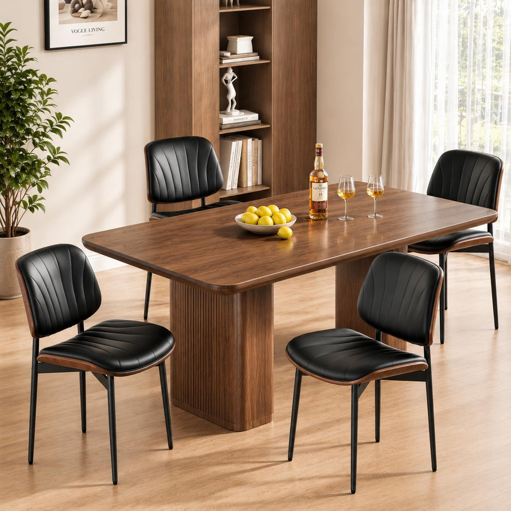 REONEY Dining Chairs Set of 2, Mid-Century Modern Kitchen Chairs, Black