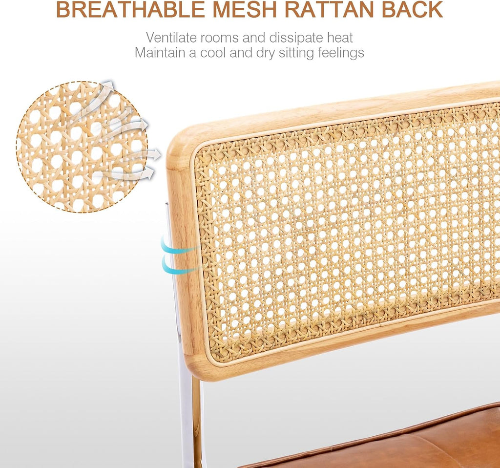 Zesthouse Natural Rattan Dining Chairs Set of 2, Modern Cesca Kitchen Chair