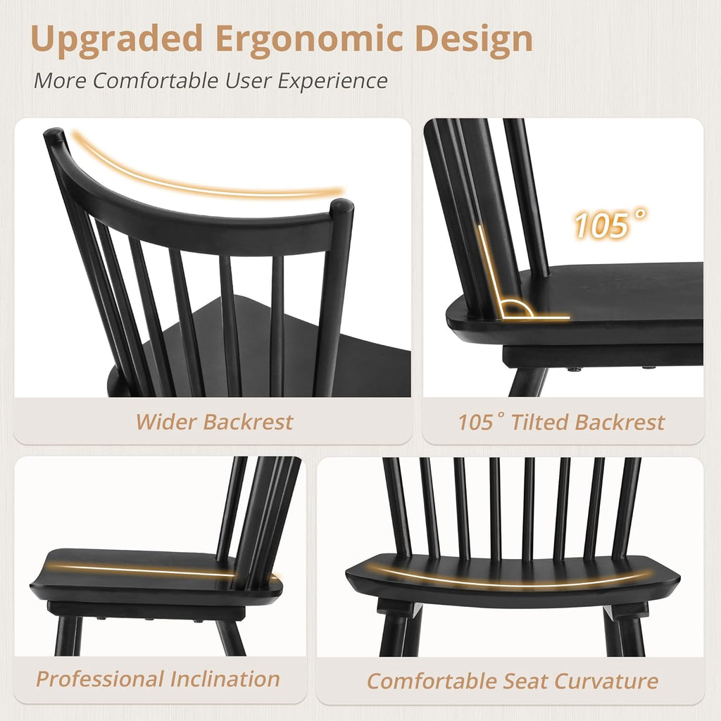LUE BONA Upgraded Dining Chairs Set of 4, Farmhouse Wooden Spindle Back Kitchen Chairs, Windsor Dining Chairs for Kitchen and Dining Room, Black
