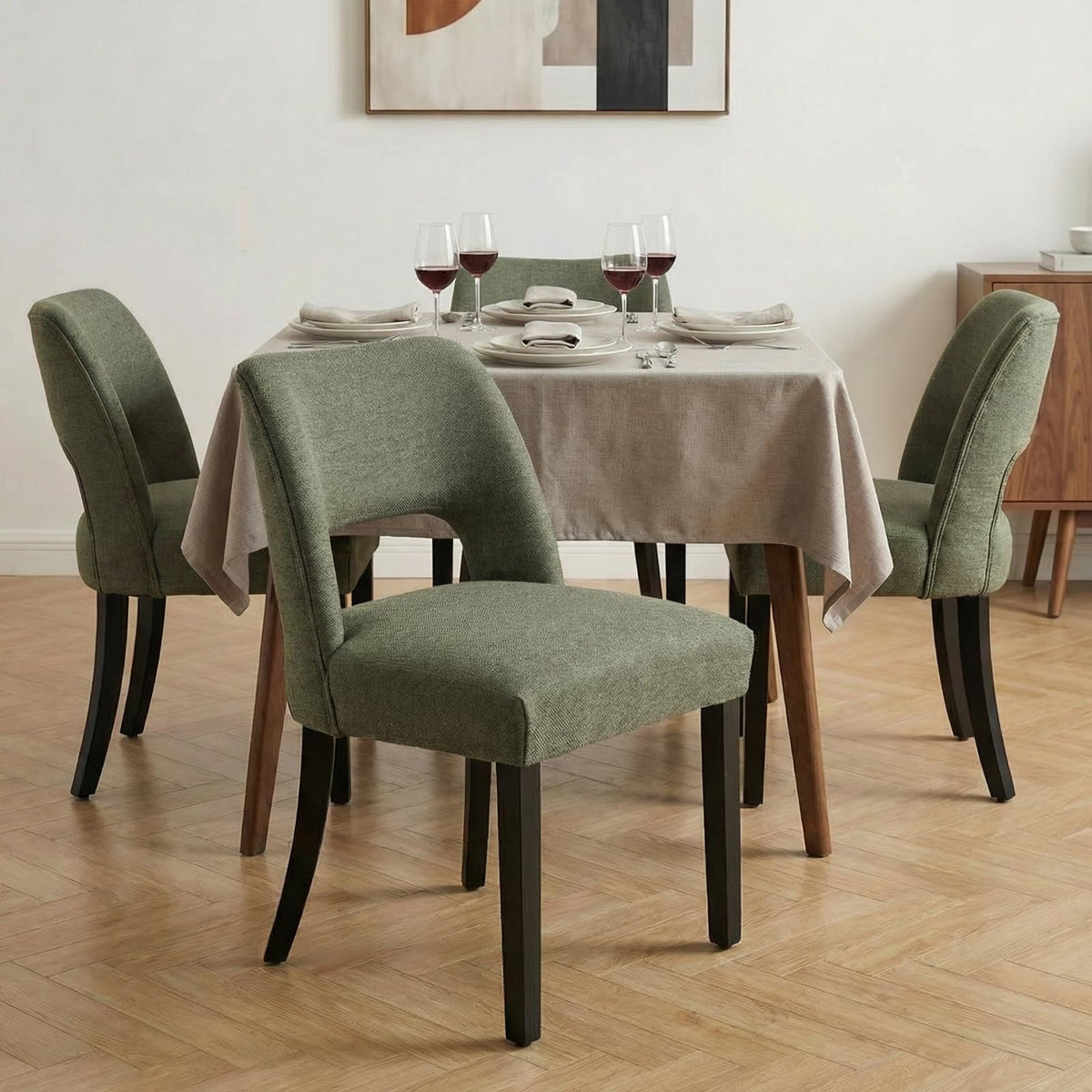 keoni Wooden Dining Chairs Set of 4 with Black Rubberwood Legs and Backrest