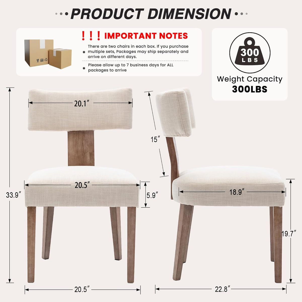 HNY Mid Century Modern Dining Chairs Set of 4, Upholstered Linen Kitchen & Dining Room Chairs with Ergonomic Curved Backrest, Solid Wood Legs, Farmhouse Accent Chair for Home, Apartment, Beige