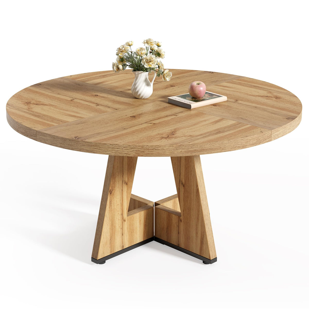 LITTLE TREE Round Dining Table for 4-6 People, 47 Inches Dining Room Table with Wooden Pedestal Base, Circle Kitchen Tables for Dining Room, Kitchen, Living Room, Oak
