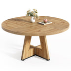 LITTLE TREE Round Dining Table for 4-6 People, 47 Inches Dining Room Table with Wooden Pedestal Base, Brown Dinner Tables, Circle Kitchen Tables for Kitchen, Living Room(Table Only)