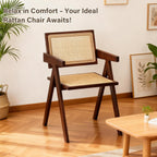Furlide Rattan Dining Chairs Set of 2, Bamboo Armchairs in Walnut