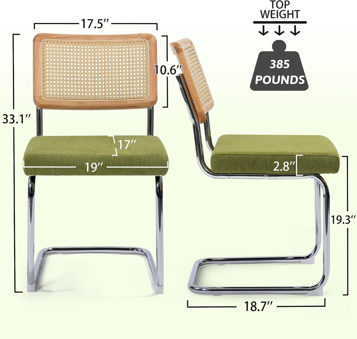KROFEM Dining Chairs Set of 4,Modern Rattan Kitchen Chairs,Green
