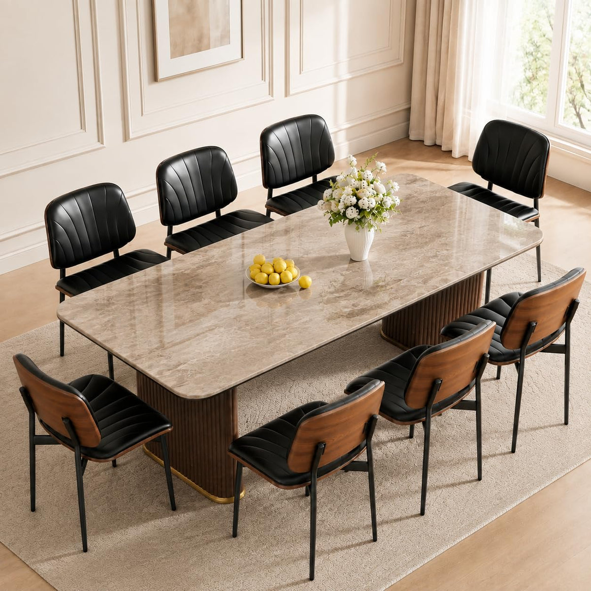 REONEY Dining Chairs Set of 2, Mid-Century Modern Kitchen Chairs, Black