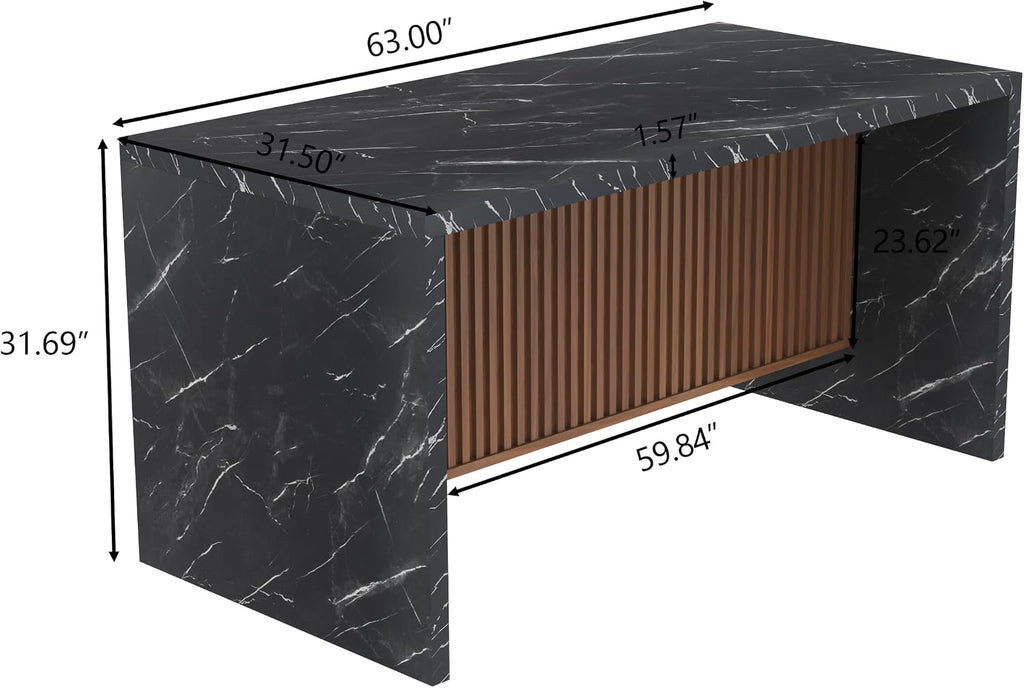 63" Large Imitation Marble Dining Table for 4-6 People(Patent Pending)