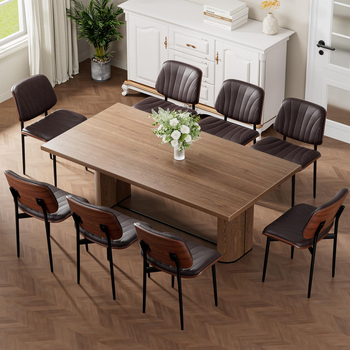 REONEY Dining Chairs Set of 2, Mid-Century Modern Kitchen Chairs, Black