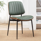 LUNLING Dining Chairs Set of 2 Mid Century Modern Retro Green Velvet Kitchen Chairs with Walnut Bentwood Upholstered Seat Metal Legs Adjustable Foot for Kitchen Dining Room Chairs(Green Fabric)
