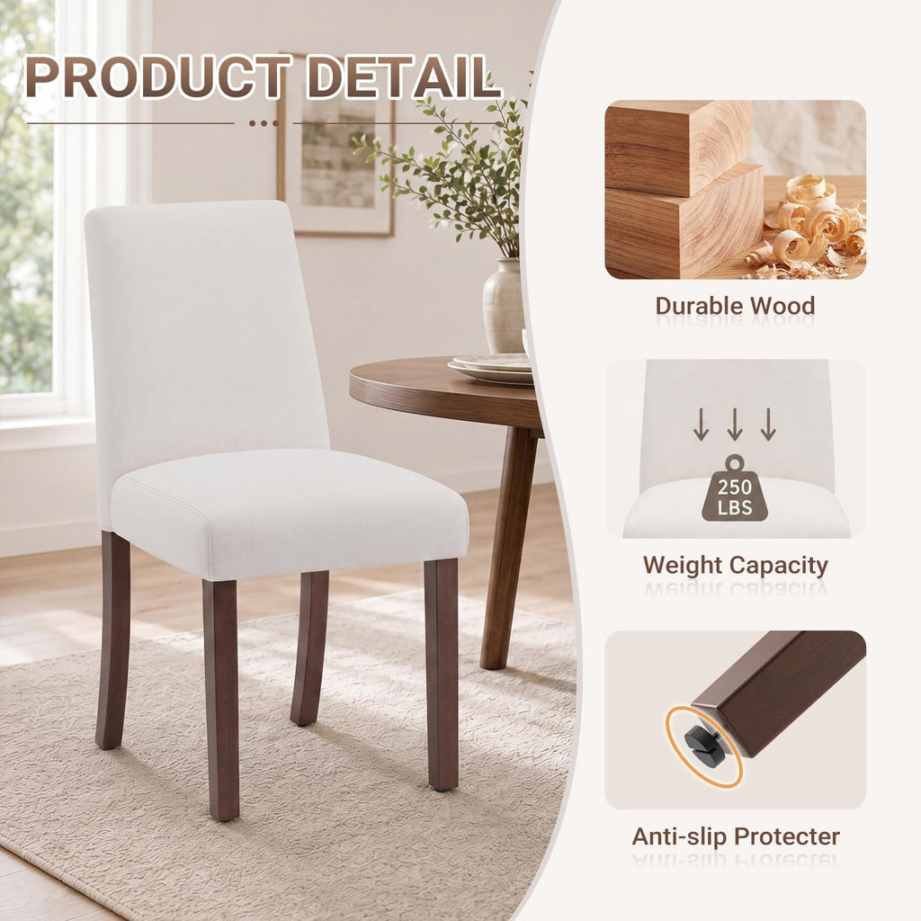 MALOL Upholstered Kitchen Chairs Set of 6, Modern Kitchen Chairs with High Back, Padded Fabric Dining Room Chair with Solid Wood Legs for Restaurant/Cafe/Home, Light Beige
