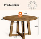 47.3" Solid Wood Dining Table for 4-6, Round Wood Kitchen Table