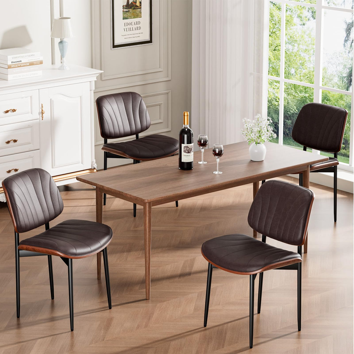 REONEY Dining Chairs Set of 2, Mid-Century Modern Kitchen Chairs, Black